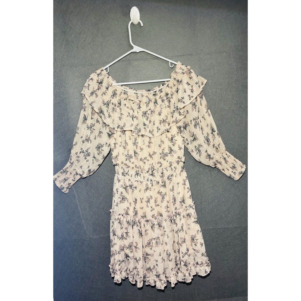 Hayden Los Angeles Dress Womens S Floral Ruffle Off Shoulder Smocked Waist Tired - Picture 1 of 16